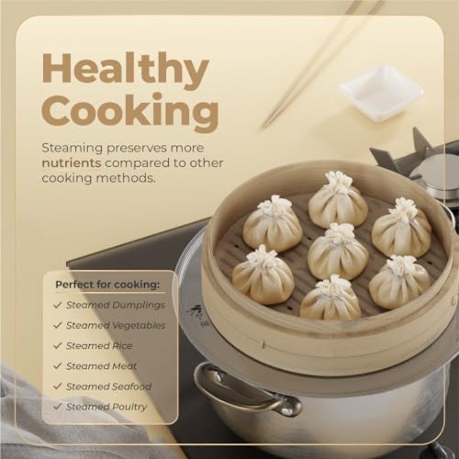 Bamboo Steamer Basket - 2-Tier - Bao Steamer Bamboo recensie en prijs