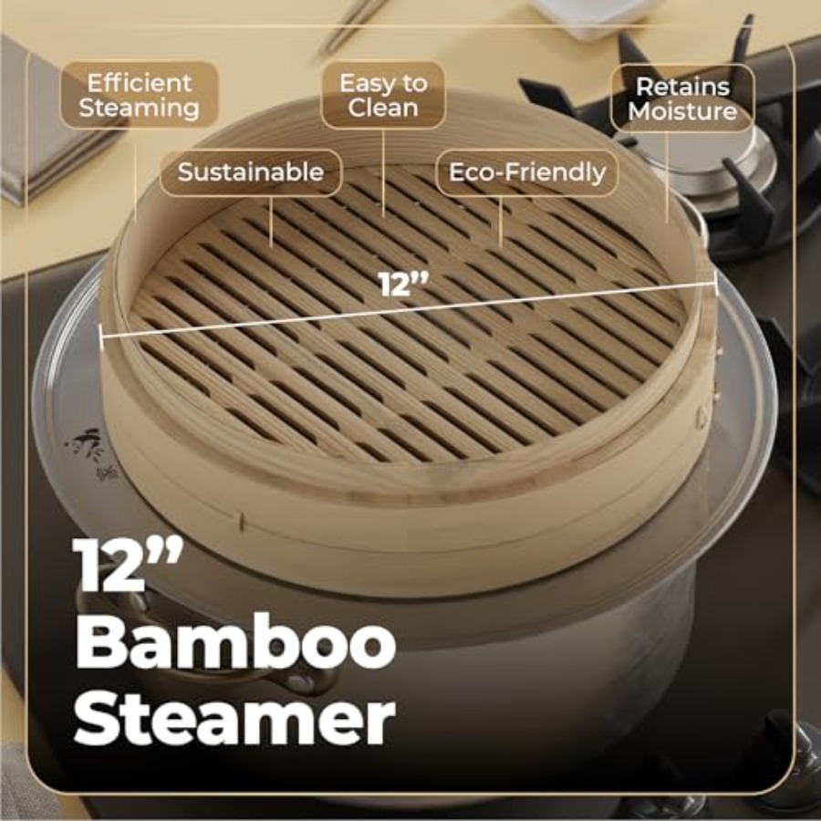 Bamboo Steamer Basket - 2-Tier - Bao Steamer Bamboo recensie en prijs